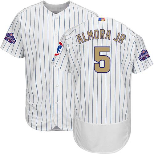 Cubs #5 Albert Almora Jr. White(Blue Strip) Flexbase Authentic Gold Program Stitched MLB Jersey